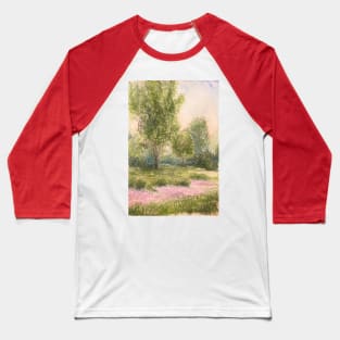 Purple Flower Watercolor Landscape Baseball T-Shirt